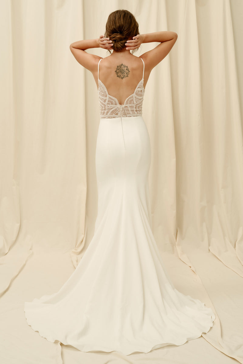 Crepe backless wedding outlet dress