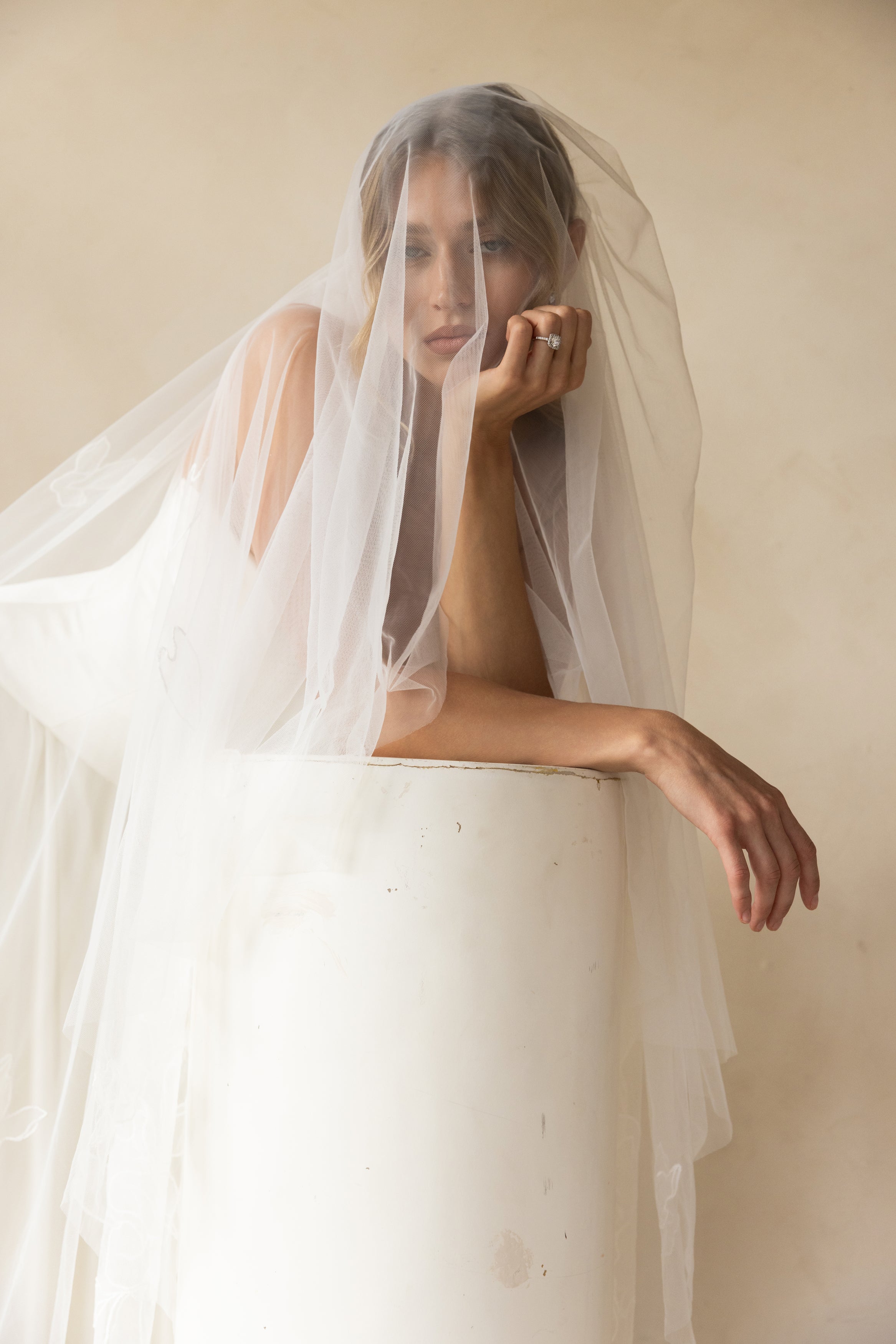 wedding veil with gold beads