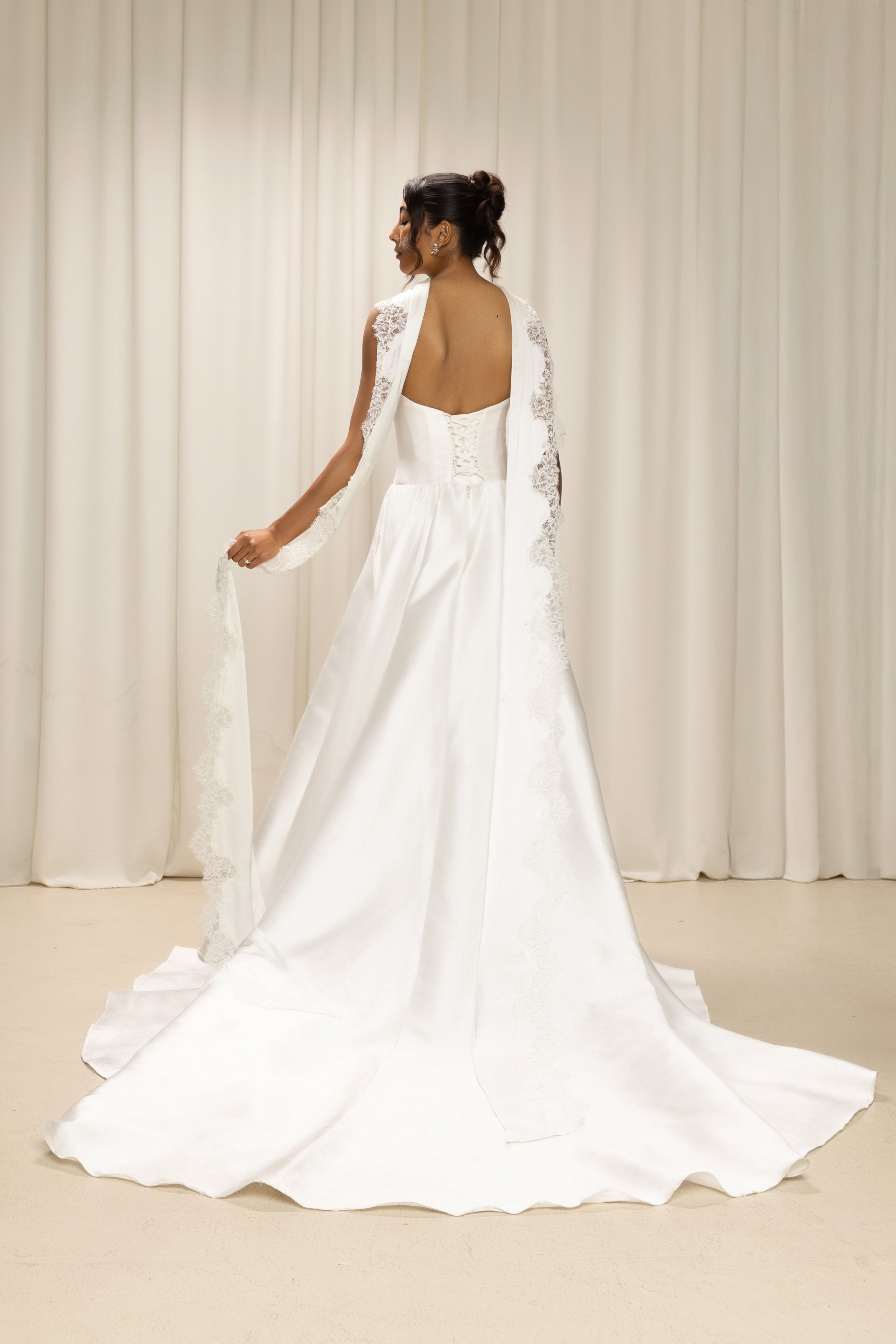 Lace-Trimmed Light Lux Satin Scarf