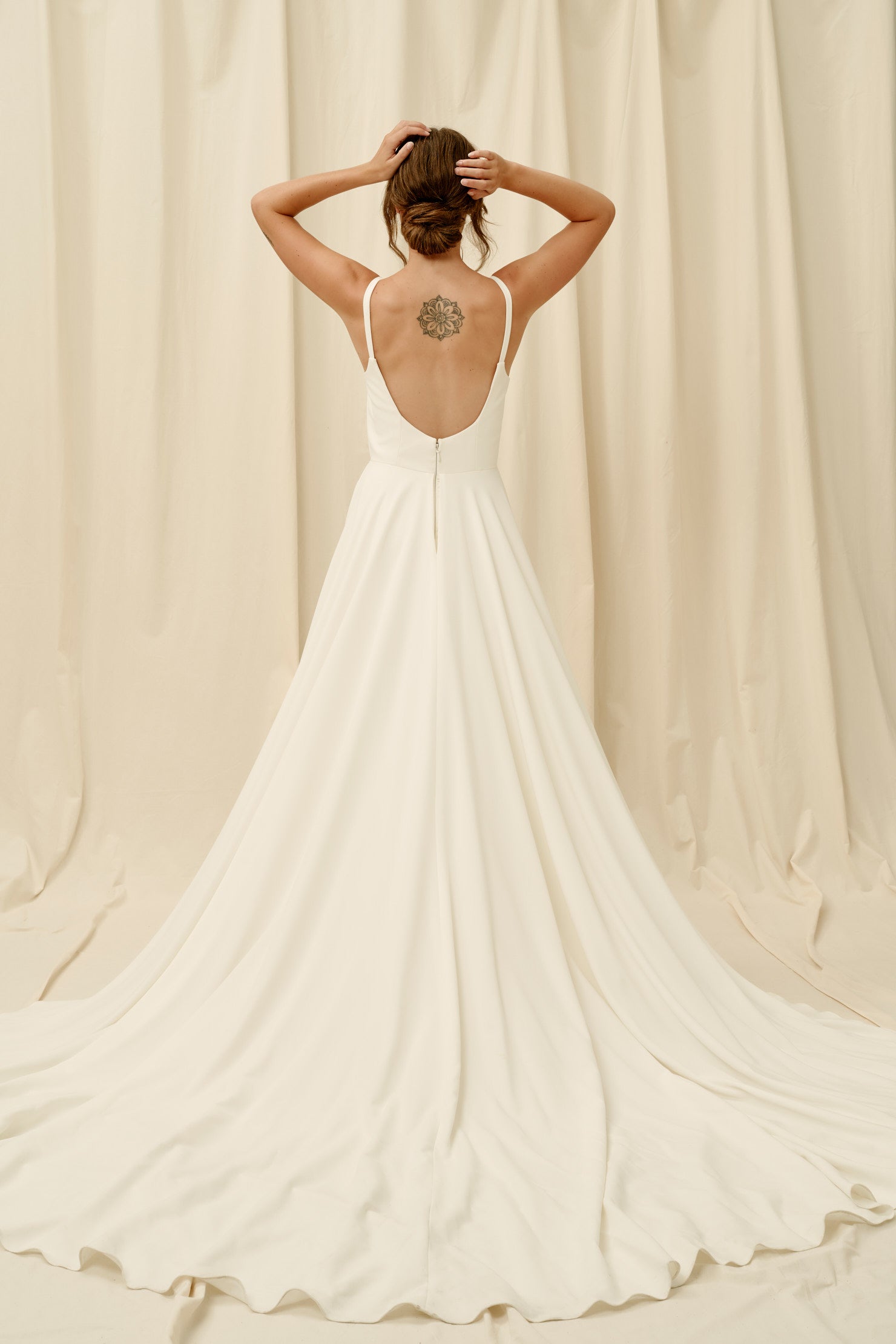 Low back crepe wedding dress